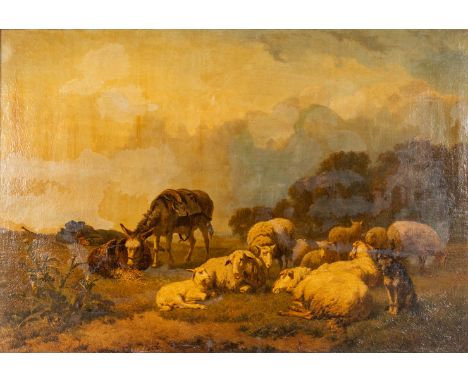 Edouard WOUTERMAERTENS (1819-1897) 'Sheep and a Donkey'A painting, oil on panel.Signed lower right.&nbsp;Dimensions:(W:130 x 