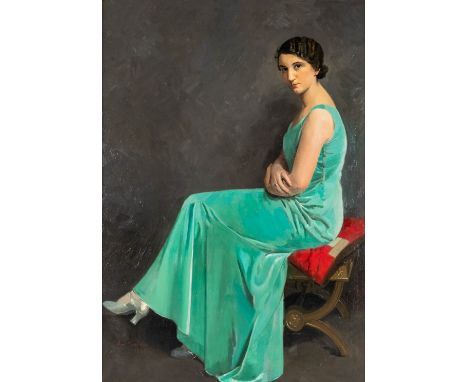 José STORIE (1899-1961) 'Portrait of a lady with a green dress'A painting, oil on canvas.Signed and dated lower left, 1934.&n