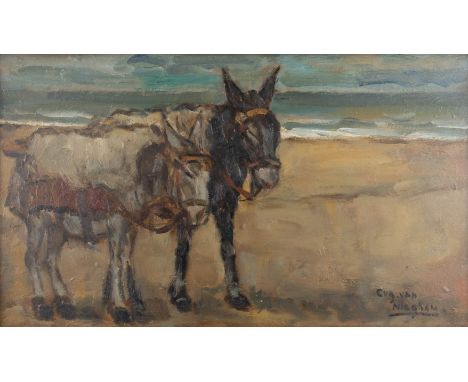 Eugeen VAN MIEGHEM (1875-1930) 'Donkey's on the beach'A painting, oil on panel.Signed lower left.&nbsp;Dimensions:(W:47 x H:2