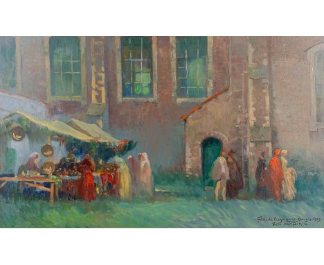 Flori VAN ACKER (1858-1940) 'Fête de beguinage de Bruges, 1925'A painting of the Bruges Beguinage, oil on panelSigned, titled