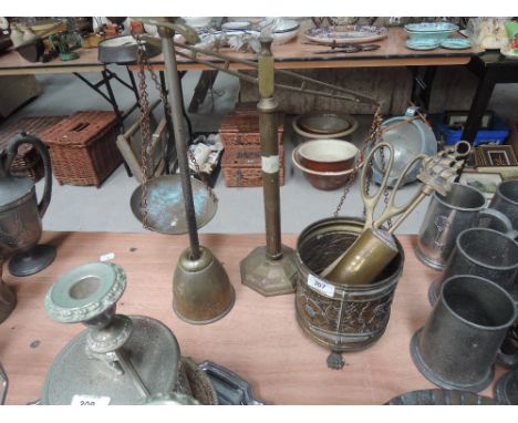 A set of brass scales and other brasses