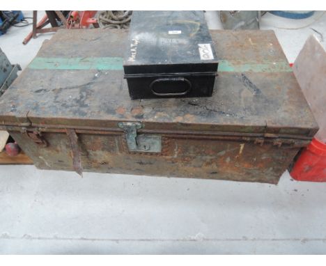 A metal trunk and document box