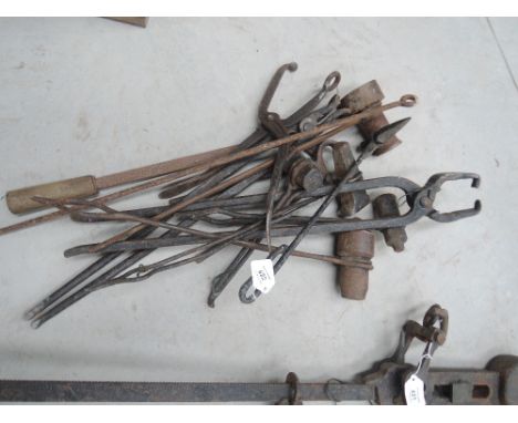 A selection of blacksmiths forge tools