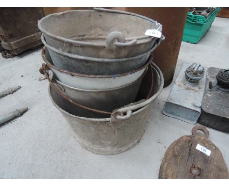A selection of galvanised and enamel buckets