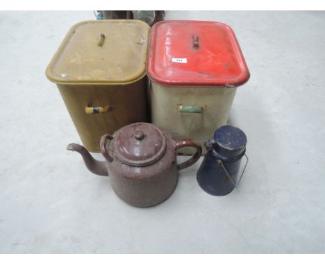 Two enamel bread bins etc