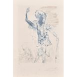After Salvador Dali, A scene of a figure in a turban, A colour print, 10" x 7".
