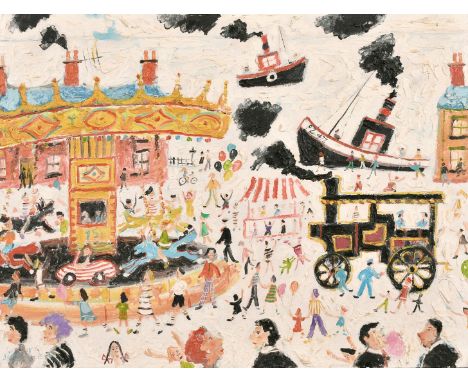 Simeon Stafford (b. 1956) 'Fair of Penzance', oil on panel, signed and dated '03/10/17', signed and inscribed verso, 18" x 24