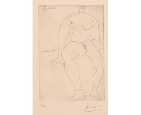 After Picasso, A print of a nude female, 8.5" x 5.75".