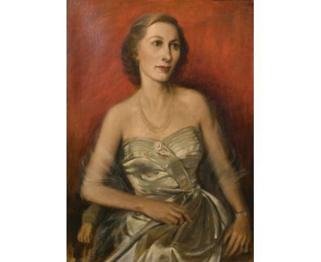Bernard Powell (1924-1957) British, A half-length portrait of a seated lady, said to be Mrs Sweating, oil on canvas, signed a