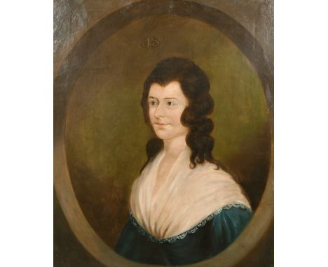 19th century English school, A head and shoulders portrait of a lady, oil on canvas, 28" x 33", (unframed).