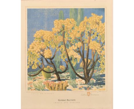 After Gustave Baumann, 'Cholla and Sahuaro', colour print (1995), 19.25" x 17.75".