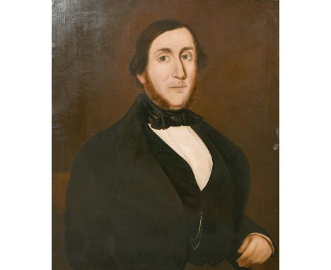 19th century, A head and shoulders portrait of a gentleman, oil on canvas, 30" x 25", (unframed).