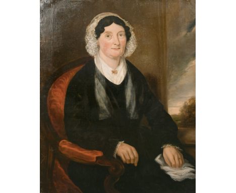 19th century English school, A portrait of a seated lady, oil on canvas, 36" x 28", (unframed).