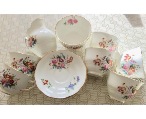 Coalport ‘Junetime’ tea service - 6 cups and saucers, milk and sugar.
