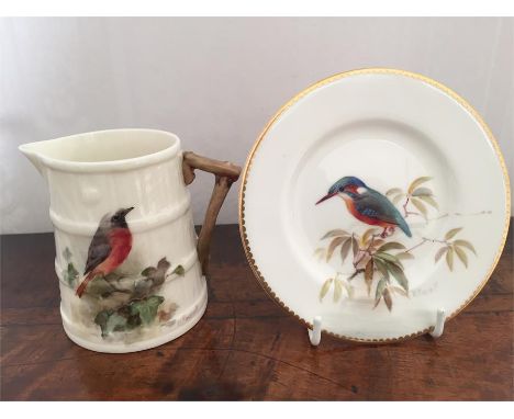 Royal Worcester Kingfisher Plate & Redstart Jug Both Signed W.Powell in Good Condition - Plate 11.5 Diameter 