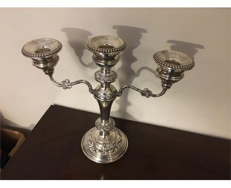 Three light silver candelabra 23 cms high