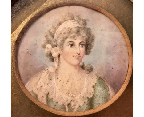 Fine quality portrait miniature on ivory inscribed to the back Lady Lovell by R Cosway.