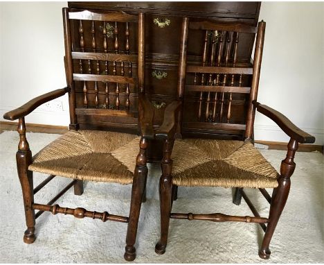 Two rush seated ladder back chairs c1800