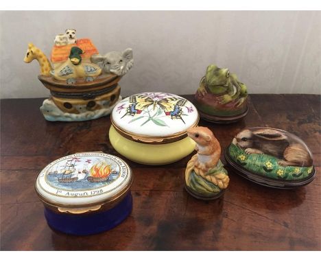Five Modern Enamel Boxes Including Halcyon Days