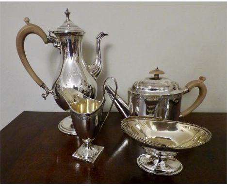 Superb quality silver four piece tea service with bright cut engraving C J Vanders 1969 57 ozt