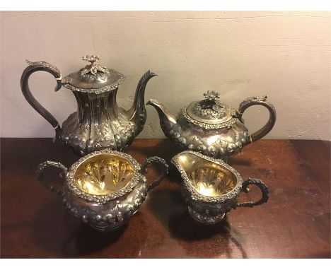 Decorative 4 piece silver tea service London 1843 poss. W Hunter approx. 79 ozt.