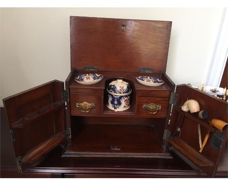 Oak smokers cabinet plus pipes and jar etc.