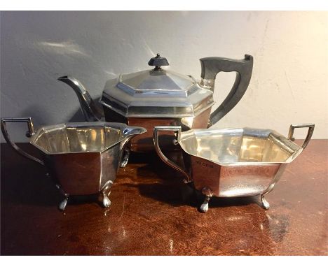 Three piece silver tea service, Sheffield 1946 Viners - 27.5gms ozt approx - Total.