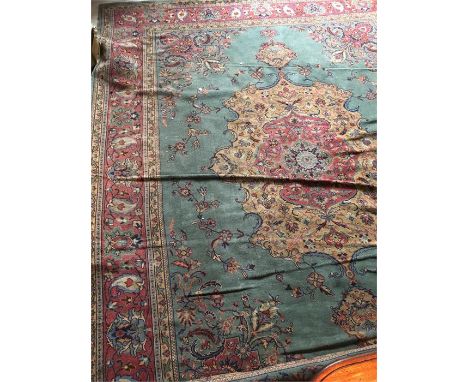 Large blue/green hand knotted room carpet 269 348 cms