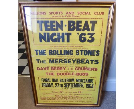 Poster for TEEN BEAT NIGHT at Nelson Sports & Social club inc. Rolling Stones 70 x 48 cms probably reproduction