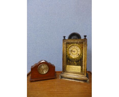 An American Ansonia Company Greek 8 day mantel clock and one other 
