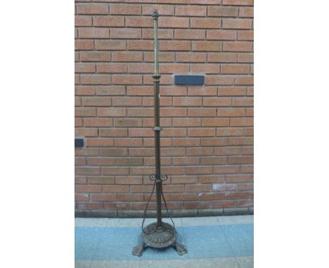 A Victorian brass and copper telescopic floor lamp 