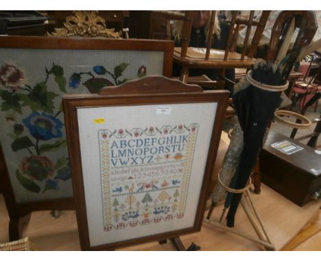 one brass and 2 tapestry fire screens