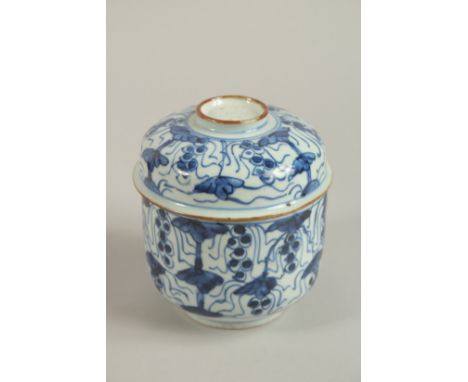 A CHINESE KANGXI PERIOD BLUE AND WHITE PORCELAIN LIDDED BOWL, 12.5cm high.