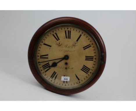 19th century wall clock with eight day fusee movement, twelve inch white enamel dial with Roman numerals signed - W. Mahr 4 C