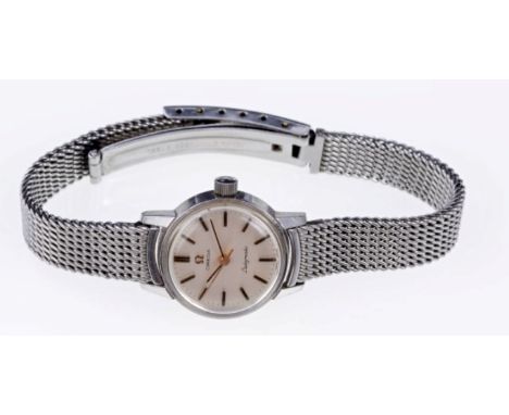 1960s ladies' Omega Seamaster Ladymatic wristwatch with automatic movement, circular satin finish dial with baton numerals an