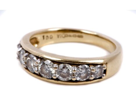 Gold (18ct) diamond seven stone ring with seven graduated brilliant cut diamonds estimated to weigh approximately 1 carat in 