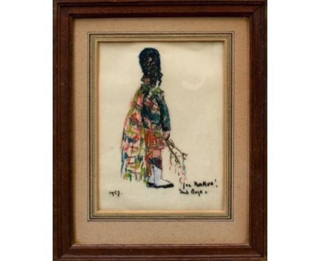 *Paul Lucien Maze (1887 - 1979), pastel portrait - a Highland piper, signed, dated 1957 and inscribed to 'Kakoo' (the vendors