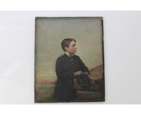 Mid-19th century English School oil on canvas laid on panel - portrait of a young Naval Officer, indistinctly signed, inscrib