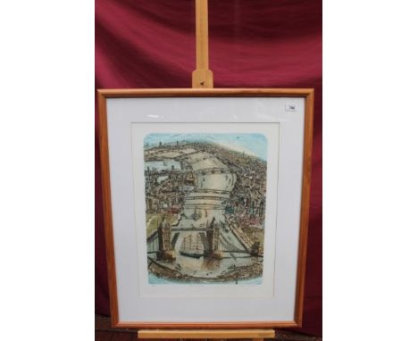 Glynn Thomas (b. 1946), signed limited edition coloured etching - Tower Bridge, 86 / 200, in glazed frame, 62cm x 48cm