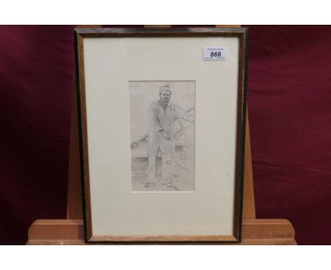 Theodore Blake Wirgman (1848 - 1925), pencil sketch - sailor at the wheel, bearing Christopher Wood Gallery label verso, in g
