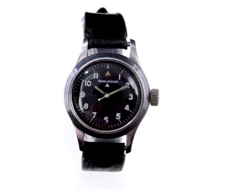 Rare 1940s Jaeger-LeCoultre R.A.F. Pilots' wristwatch, circa 1948, the circular black dial with centre sweep seconds with hac
