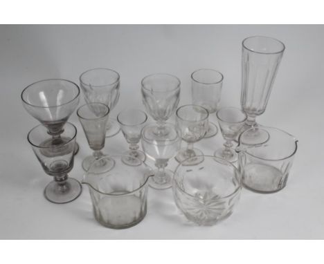 Pair Victorian slice cut rummers and lot Georgian and Victorian glassware including rinsers
