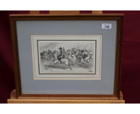 James Abbott Pasquier (fl. 1851 - 1872), pencil and watercolour monochrome sketch - battle scene, signed with initials and da