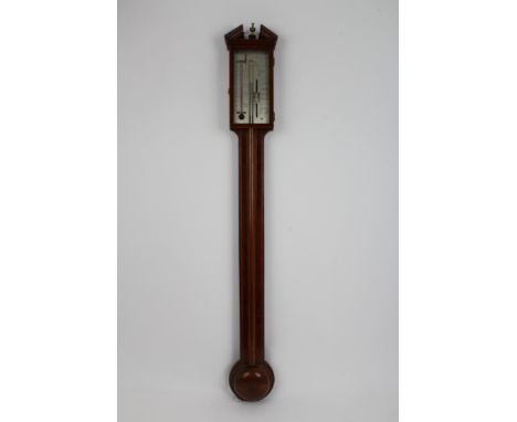 Late 18th / early 19th century stick barometer with silvered scale, signed - J. M. Ronketti No. 6 Peter Street Bloomsbury, co