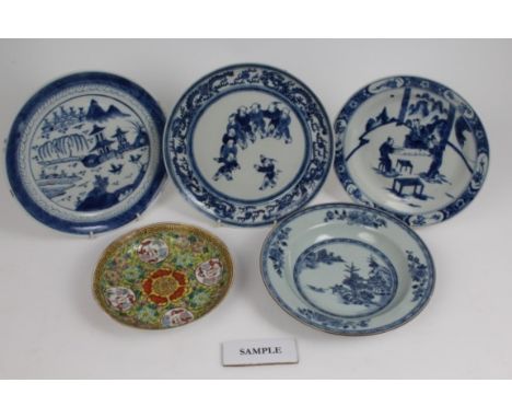 Collection of 18th and 19th century Chinese export porcelain including set of four 18th century blue and white dessert bowls 