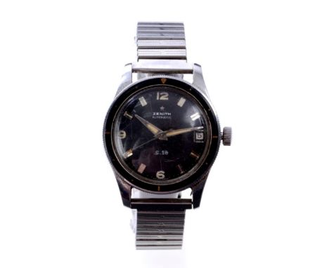 Rare 1950s / 1960s Zenith S.58 Automatic Military Pilot / Divers' wristwatch with circular black dial with subsidiary date an