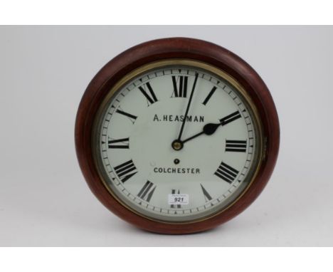 19th century wall clock with eight day single chain fusee movement, white enamel dial with Roman numerals, signed - A. Heasma