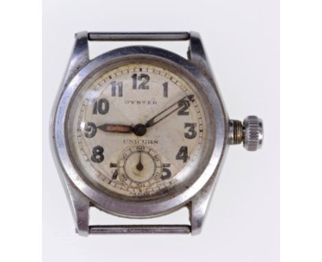 1930s gentlemen's Oyster Unicorn wristwatch with manual wind movement, the circular dial with luminescent Arabic numerals and