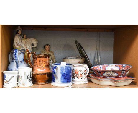A Pearlware Part Supper Set, circa 1810, in the "Dollar" pattern, various others 19th Century ceramics etc. (one shelf)Loving