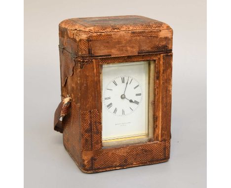 A French Brass Striking Carriage Clock, circa 1900, retailed by Rainforth &amp; Son, Paris, with fitted travelling outer case